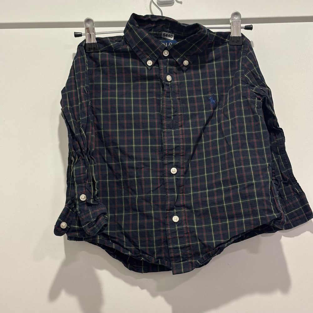 Polo Ralph Lauren Kids Plaid Natural Stretch Button Down Shirt Navy Green 3T